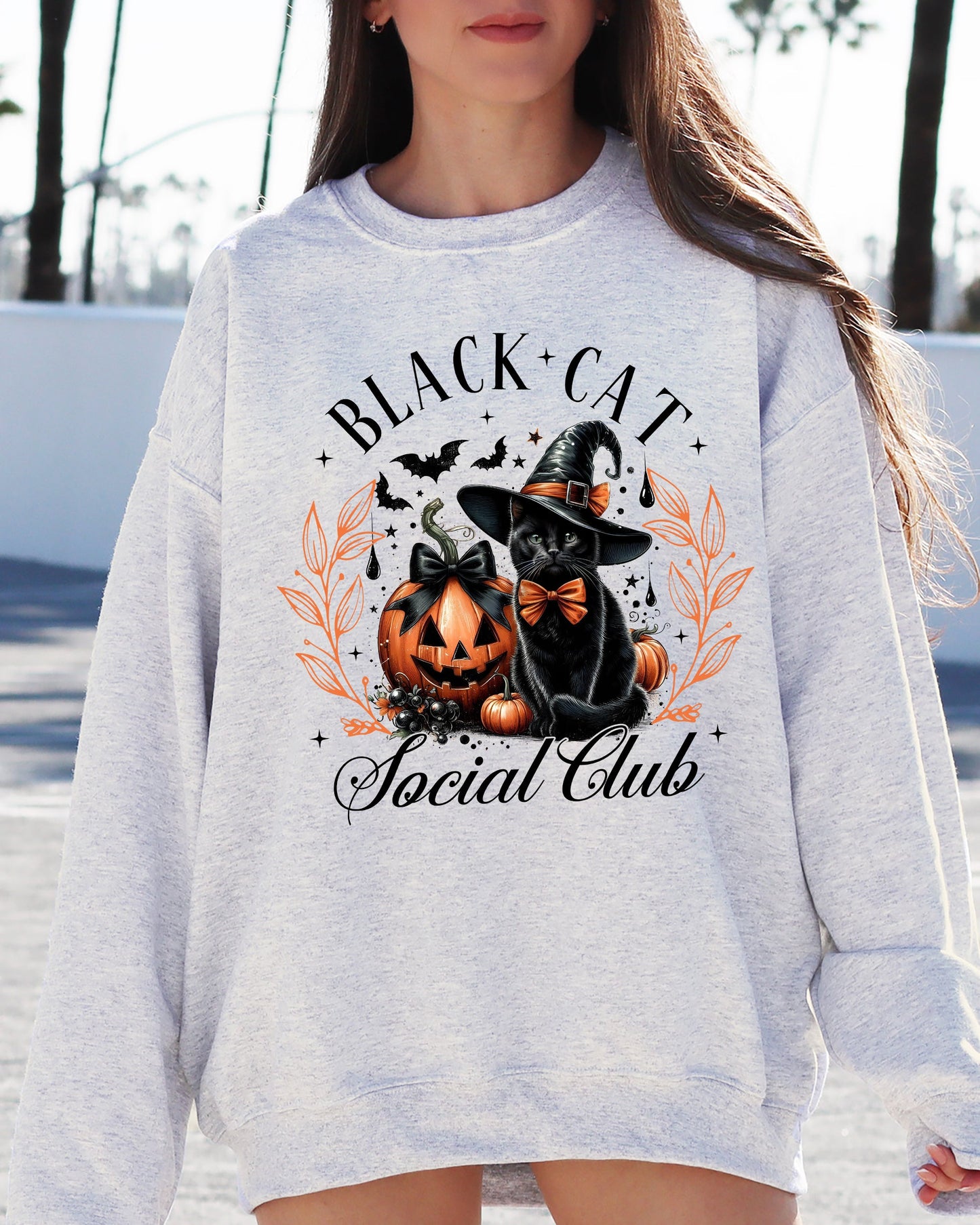 Halloween Coquette Black Cat Social Club Jack-o-lantern Sweatshirt