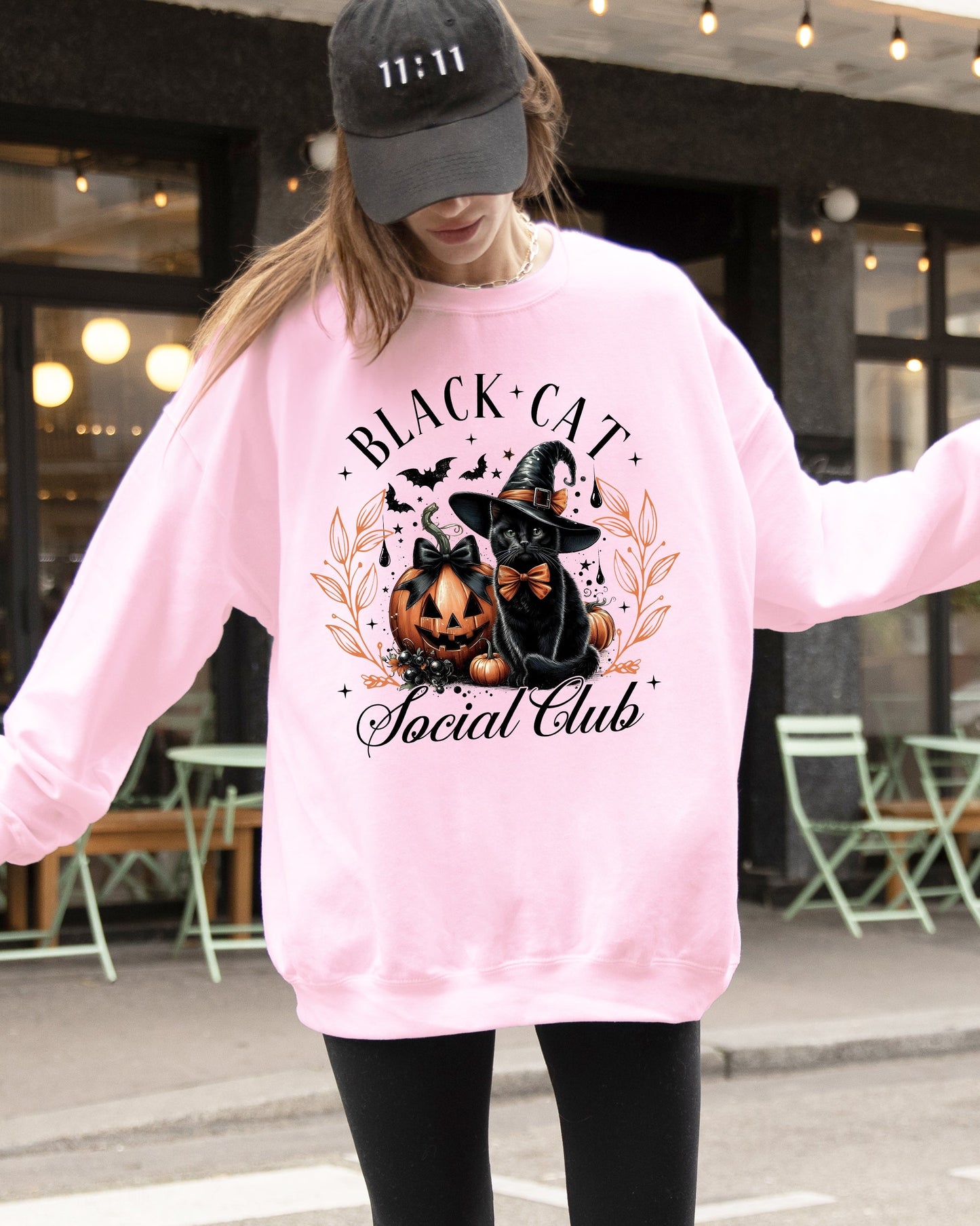 Halloween Coquette Black Cat Social Club Jack-o-lantern Sweatshirt
