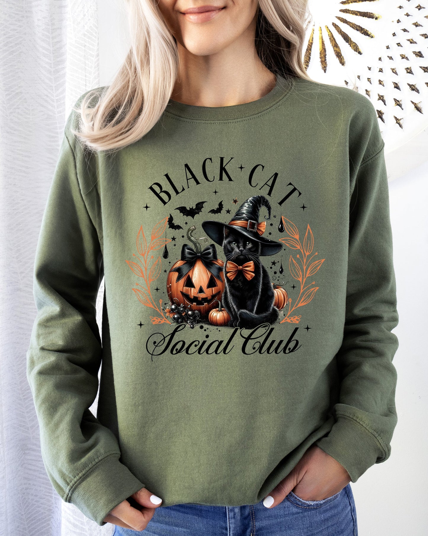 Halloween Coquette Black Cat Social Club Jack-o-lantern Sweatshirt