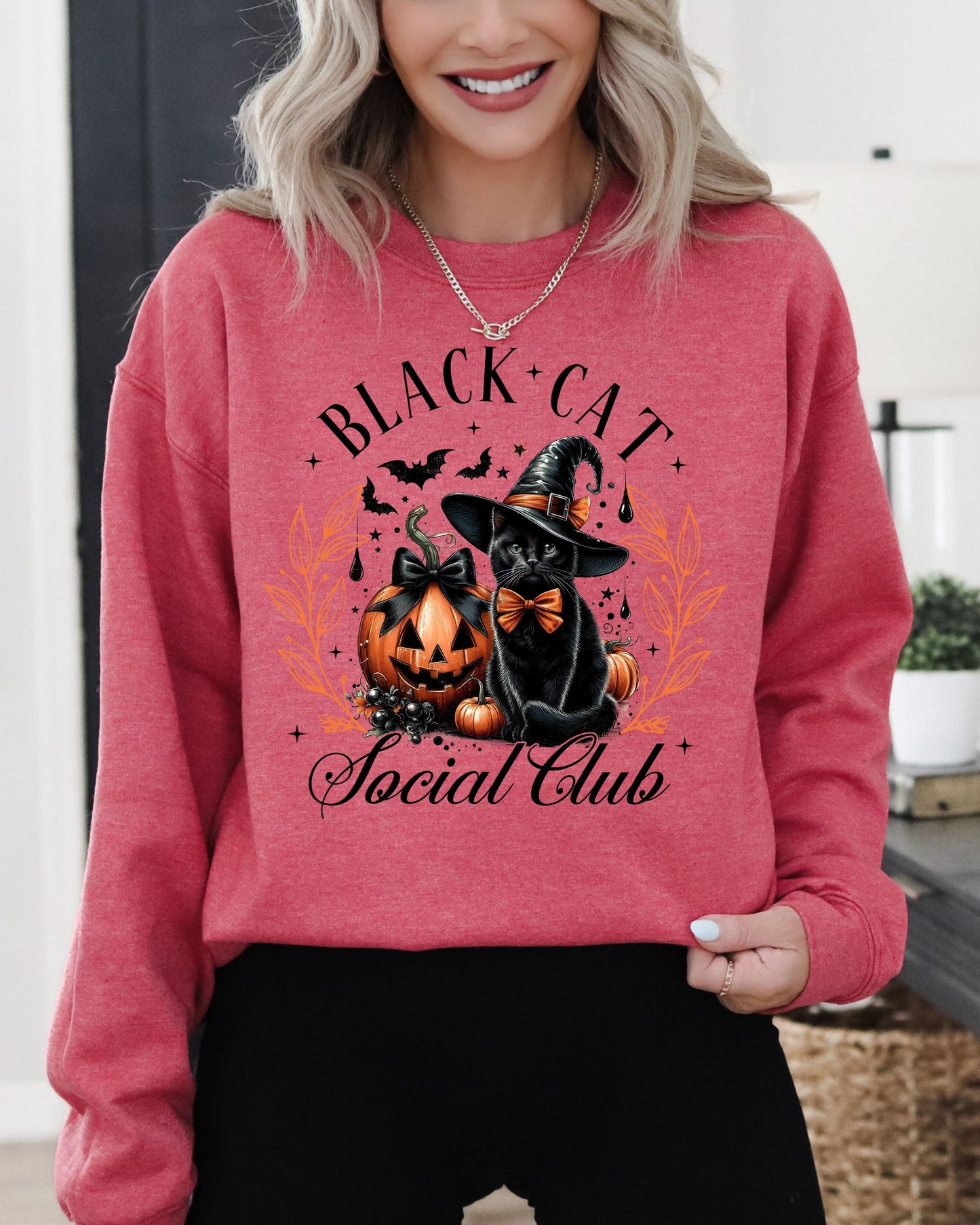 Halloween Coquette Black Cat Social Club Jack-o-lantern Sweatshirt