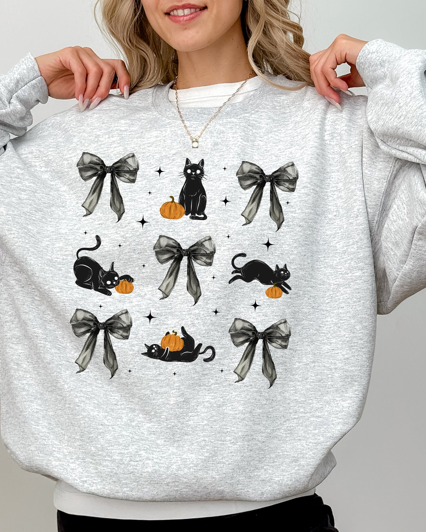 Black Cat Coquette Ribbons Cute Girly Autumn Fall Sweatshirt