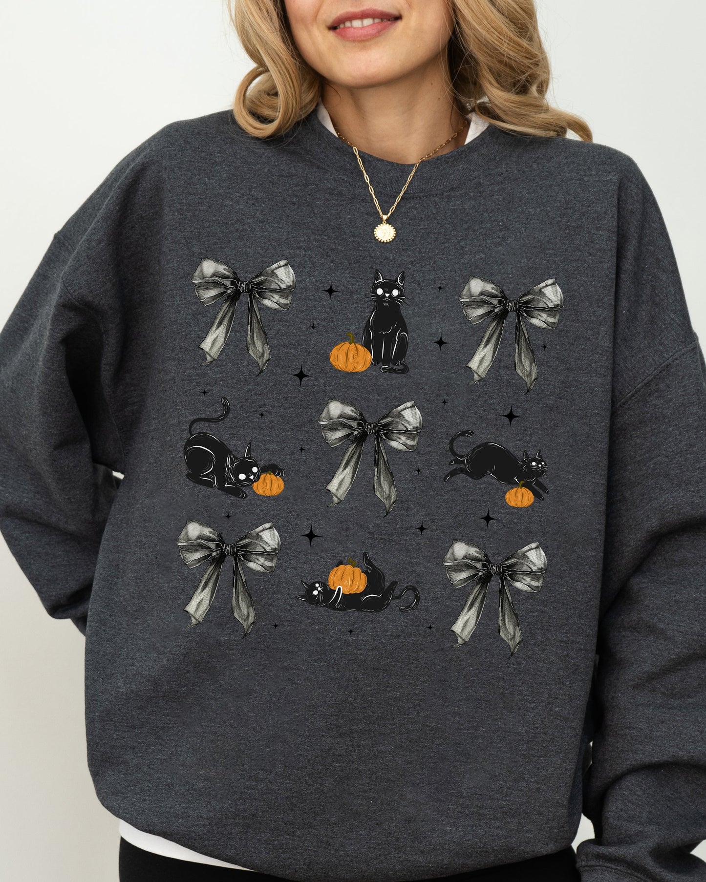 Black Cat Coquette Ribbons Cute Girly Autumn Fall Sweatshirt
