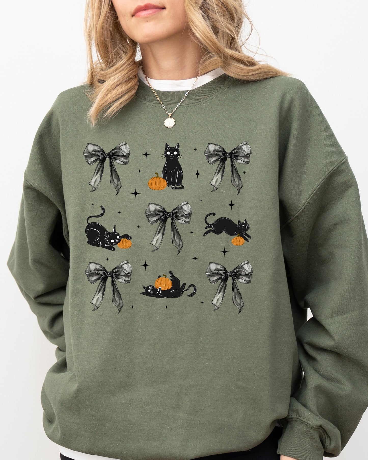 Black Cat Coquette Ribbons Cute Girly Autumn Fall Sweatshirt