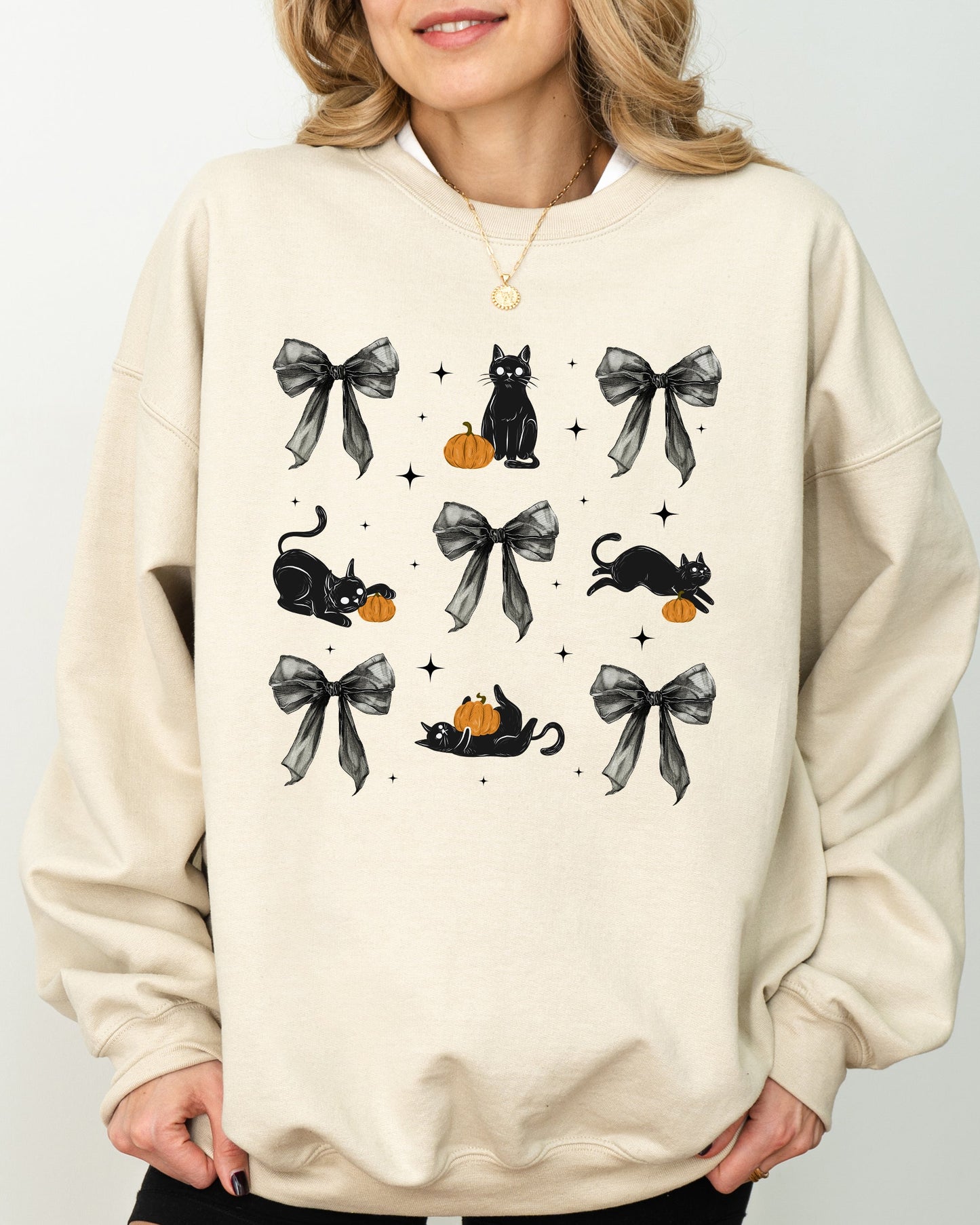 Black Cat Coquette Ribbons Cute Girly Autumn Fall Sweatshirt