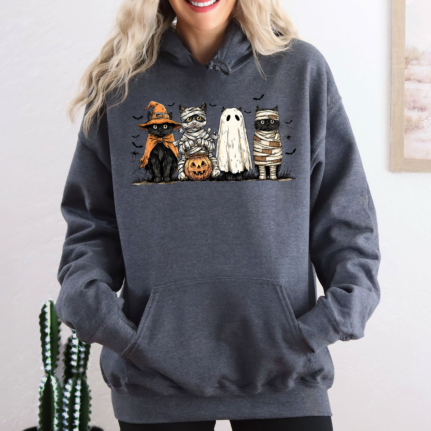 Black Cats Pumpkin Graphic Hoodie Gothic Halloween Cat Mama Shirt