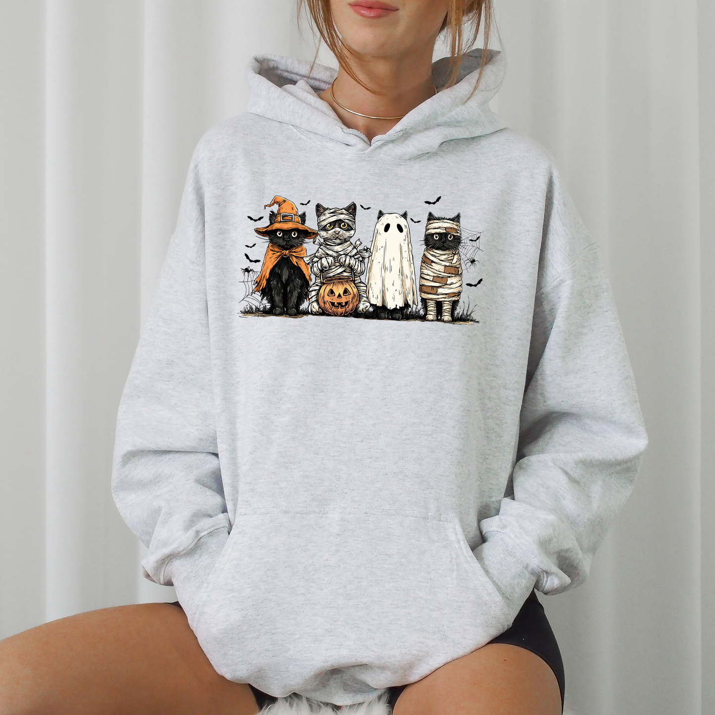 Black Cats Pumpkin Graphic Hoodie Gothic Halloween Cat Mama Shirt