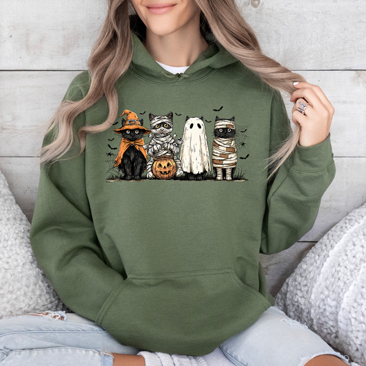 Black Cats Pumpkin Graphic Hoodie Gothic Halloween Cat Mama Shirt