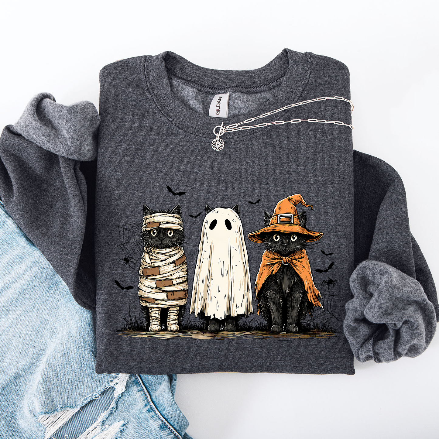 Black Cats Iridescent Print Halloween Cat Mama Sweatshirt