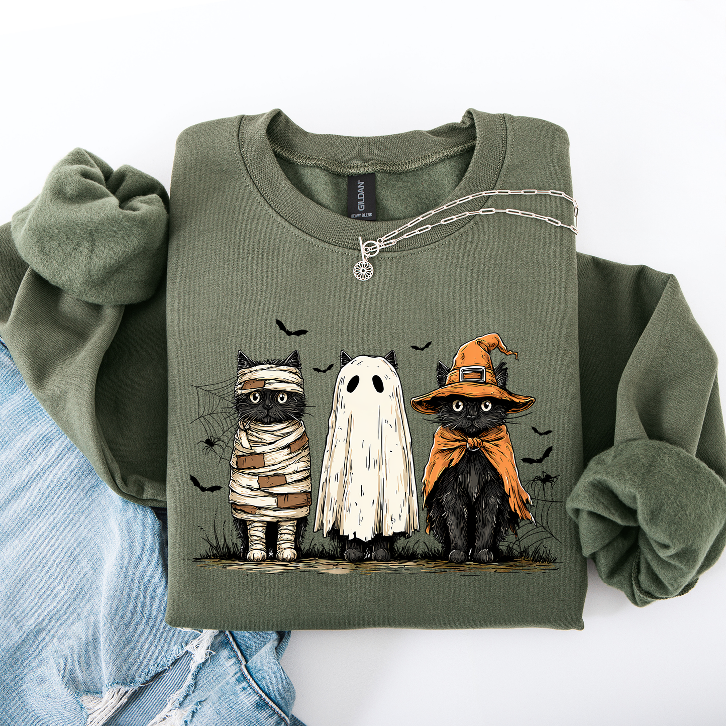 Black Cats Iridescent Print Halloween Cat Mama Sweatshirt