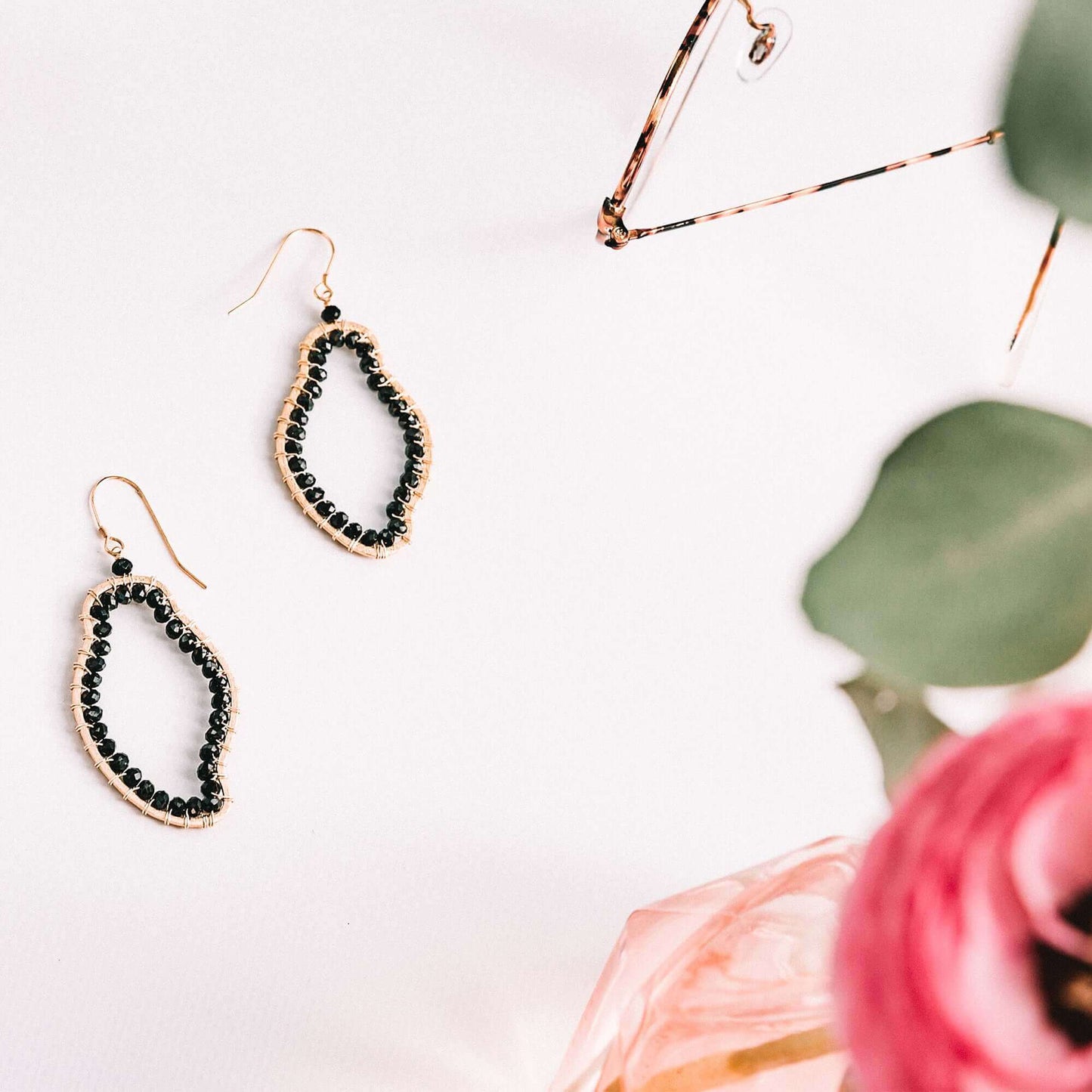 Black Spinel Unique Freestyle Earrings 14k Gold Plated PARKEN JEWELRY