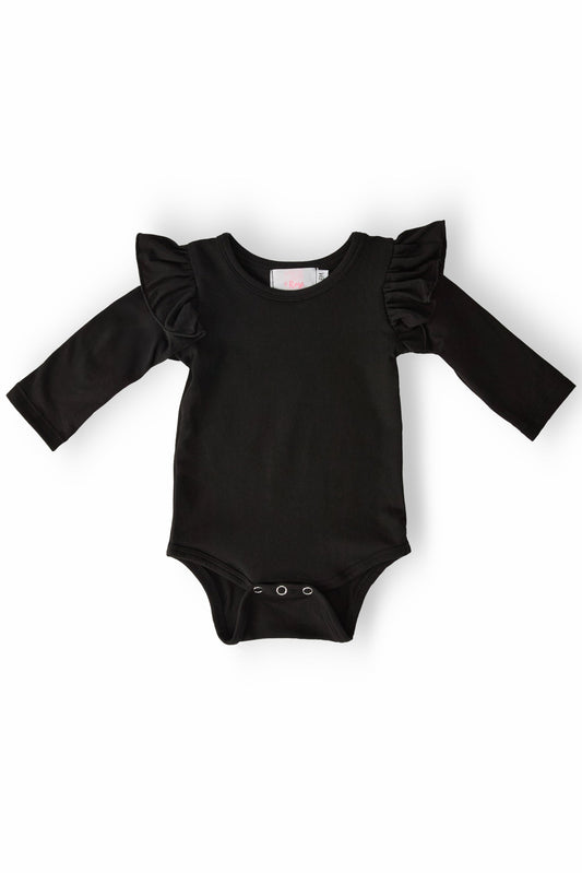 Black Long Sleeve Flutter Bodysuit Baby Mila & Rose