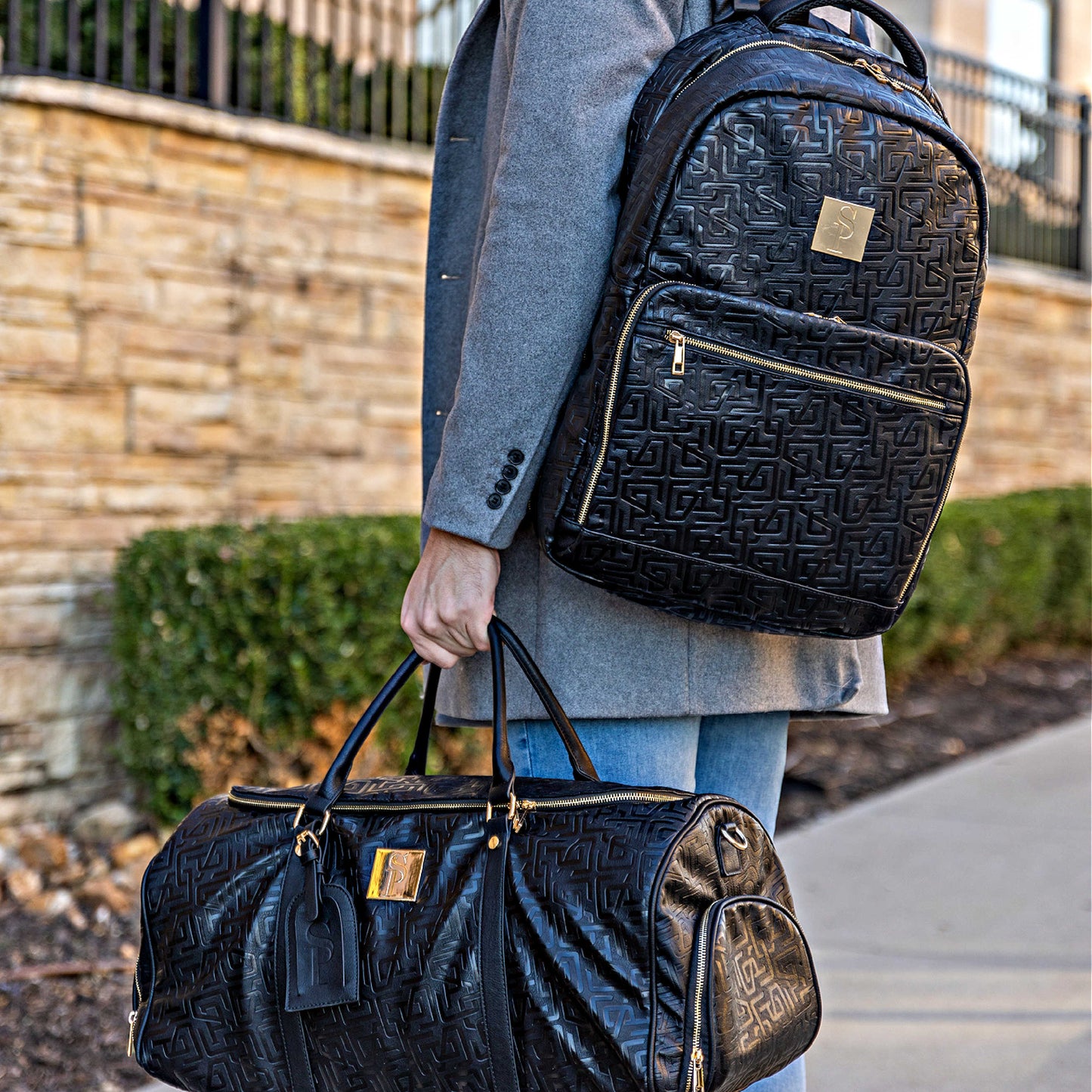 Monogram Leather 2 Bag Set Commuter and Duffle