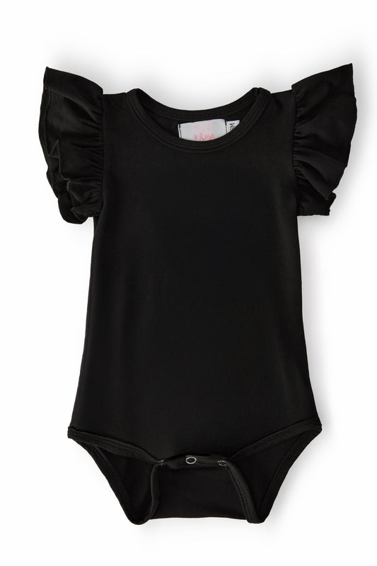 Black S/S Flutter Bodysuit Baby Basics Mila & Rose