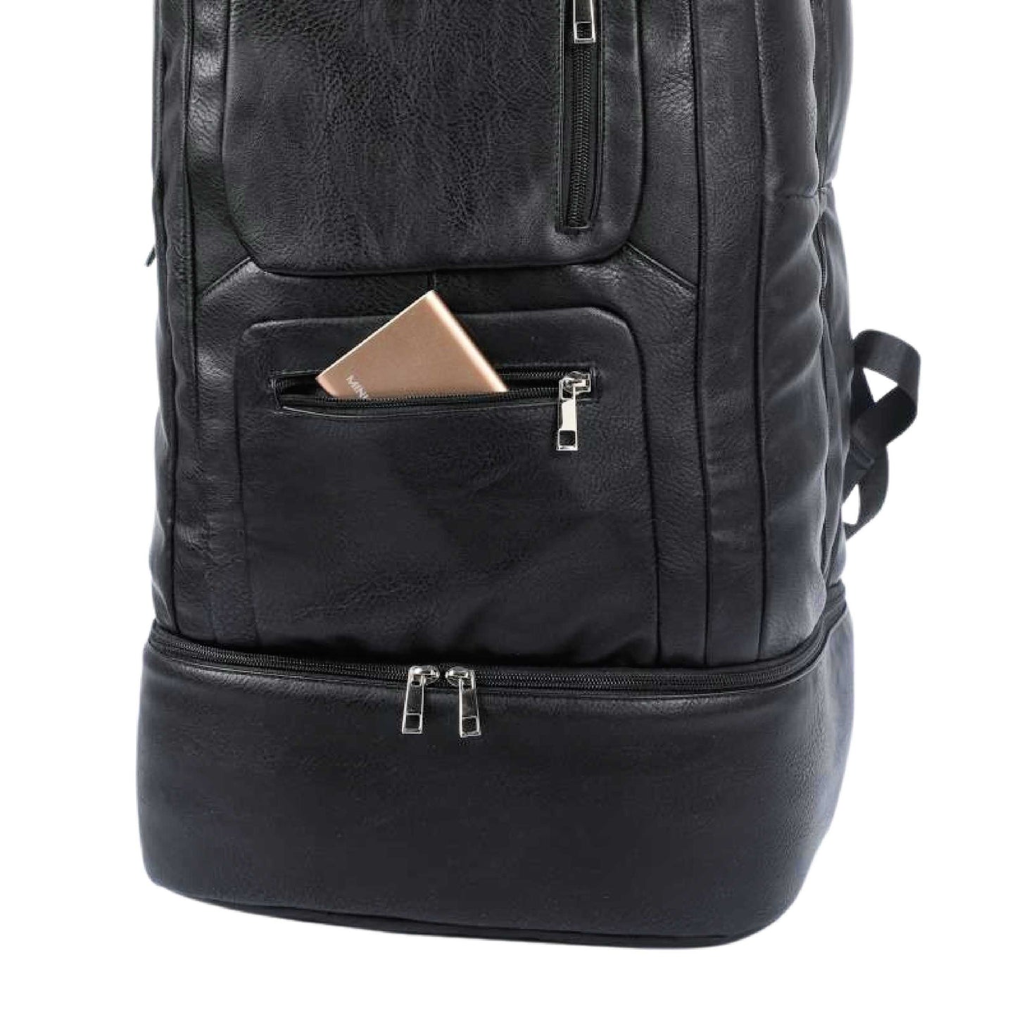 Black Leather Patented Carry On Backpack Sole Premise