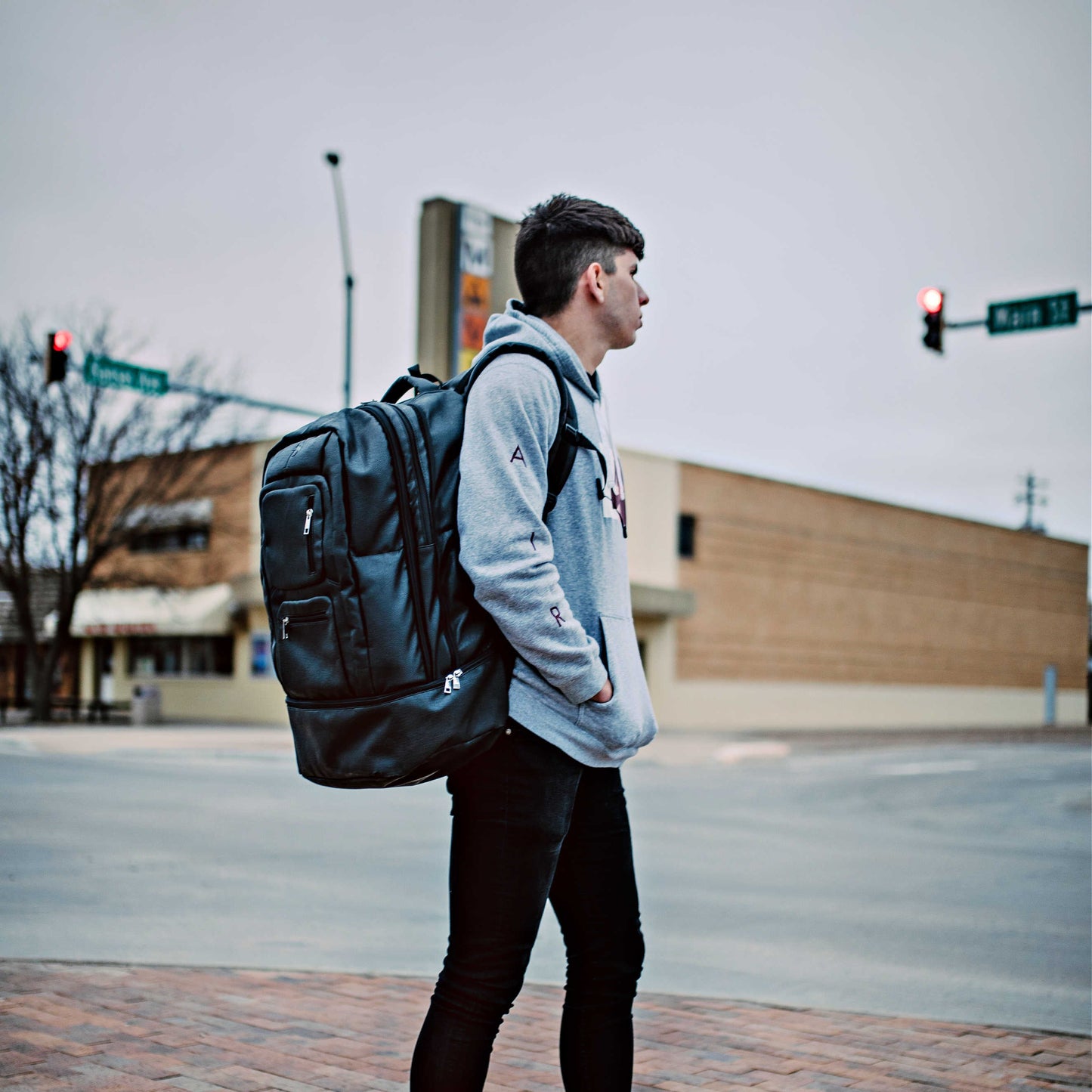Black Leather Patented Carry On Backpack Sole Premise