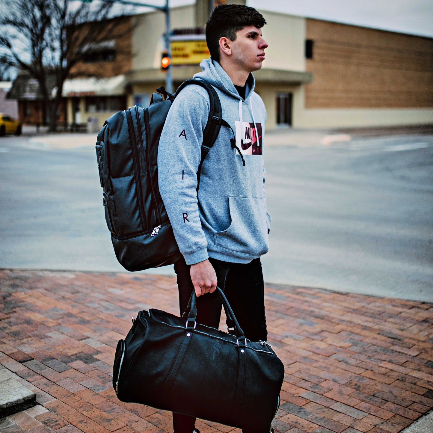 Black Leather Patented Carry On Backpack Sole Premise