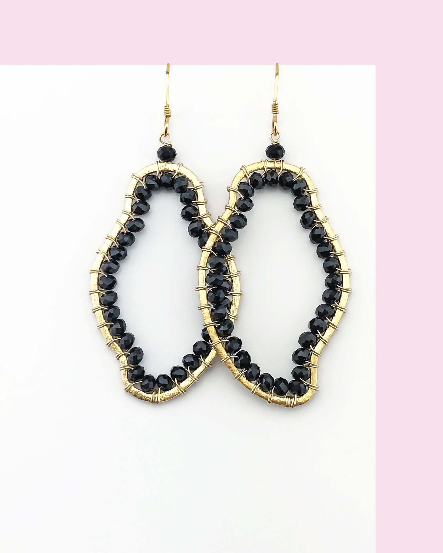 Black Spinel Unique Freestyle Earrings 14k Gold Plated PARKEN JEWELRY