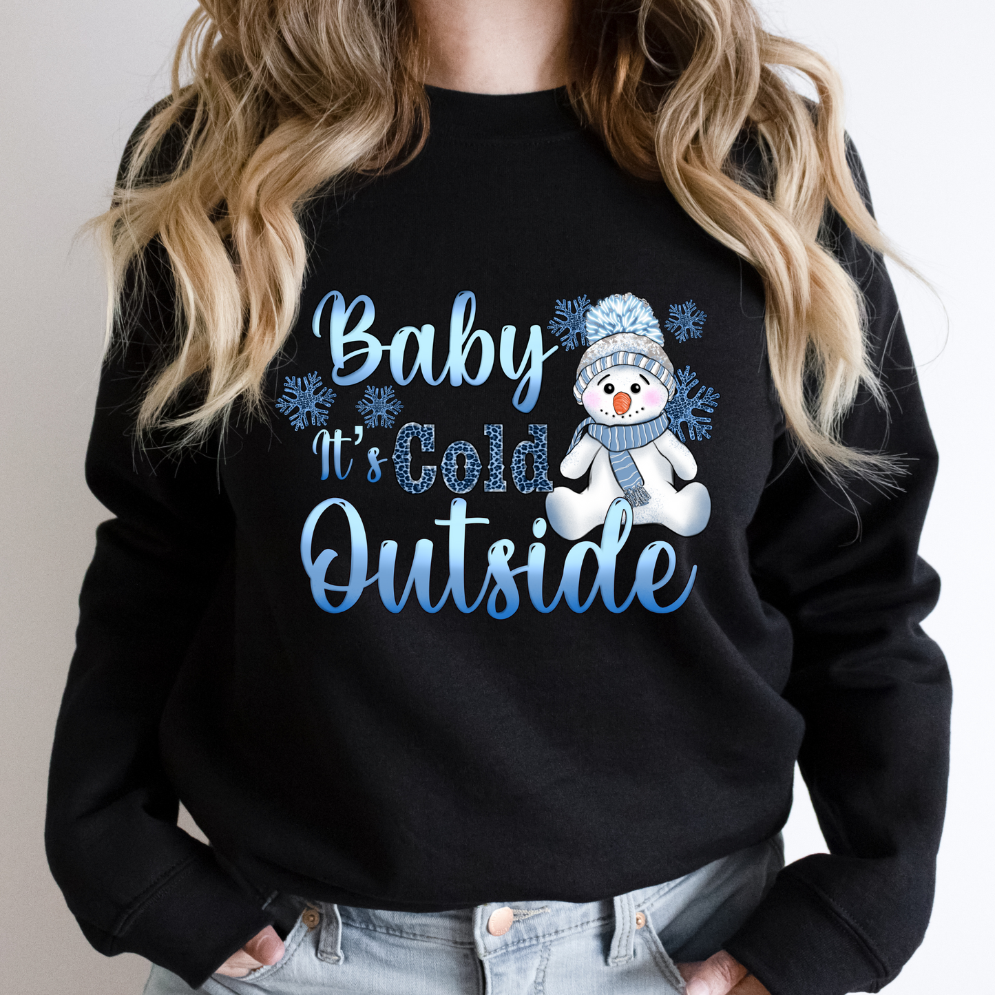 Blue Snowman Graphic Tee Baby It's Cold Outside