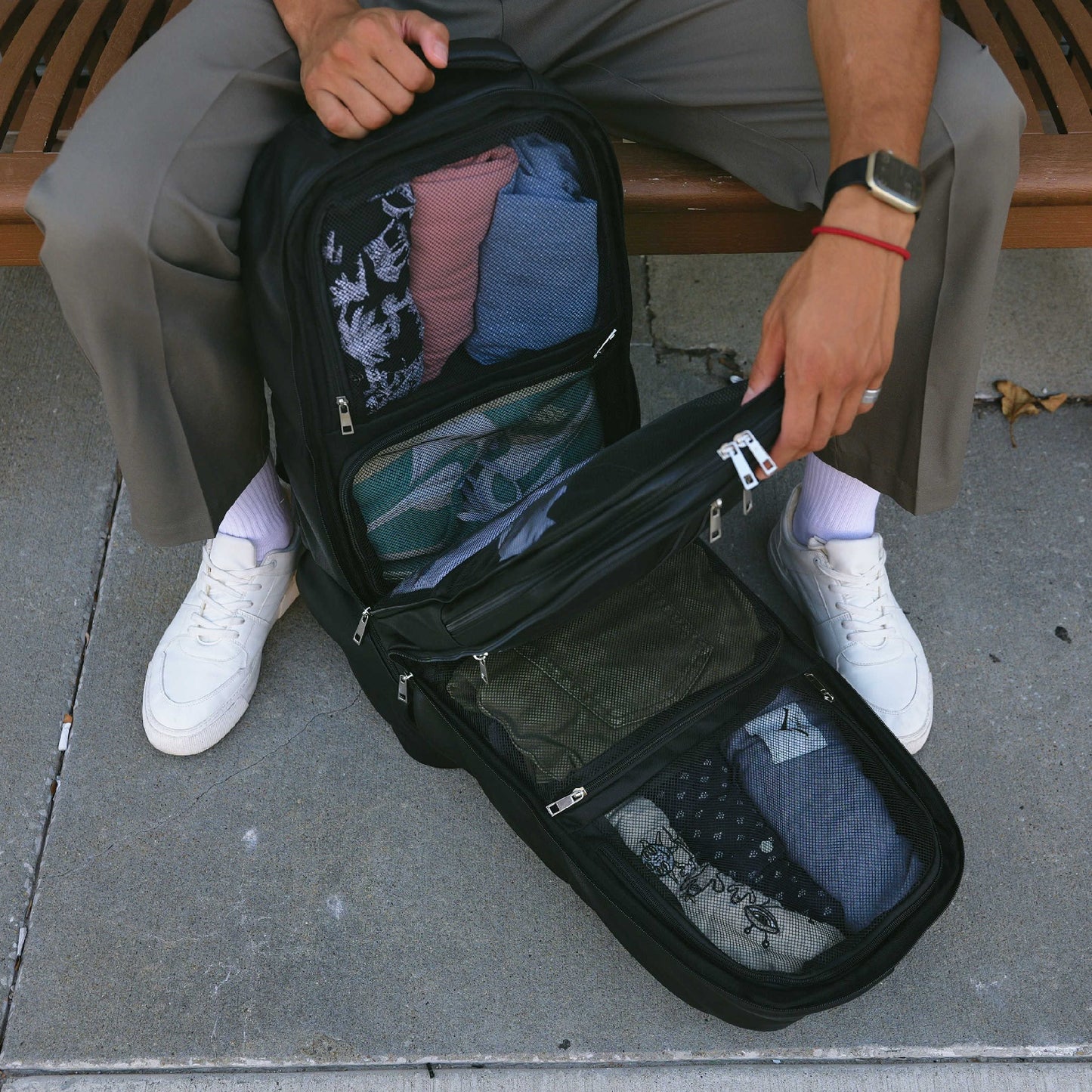 Black Leather Patented Carry On Backpack Sole Premise