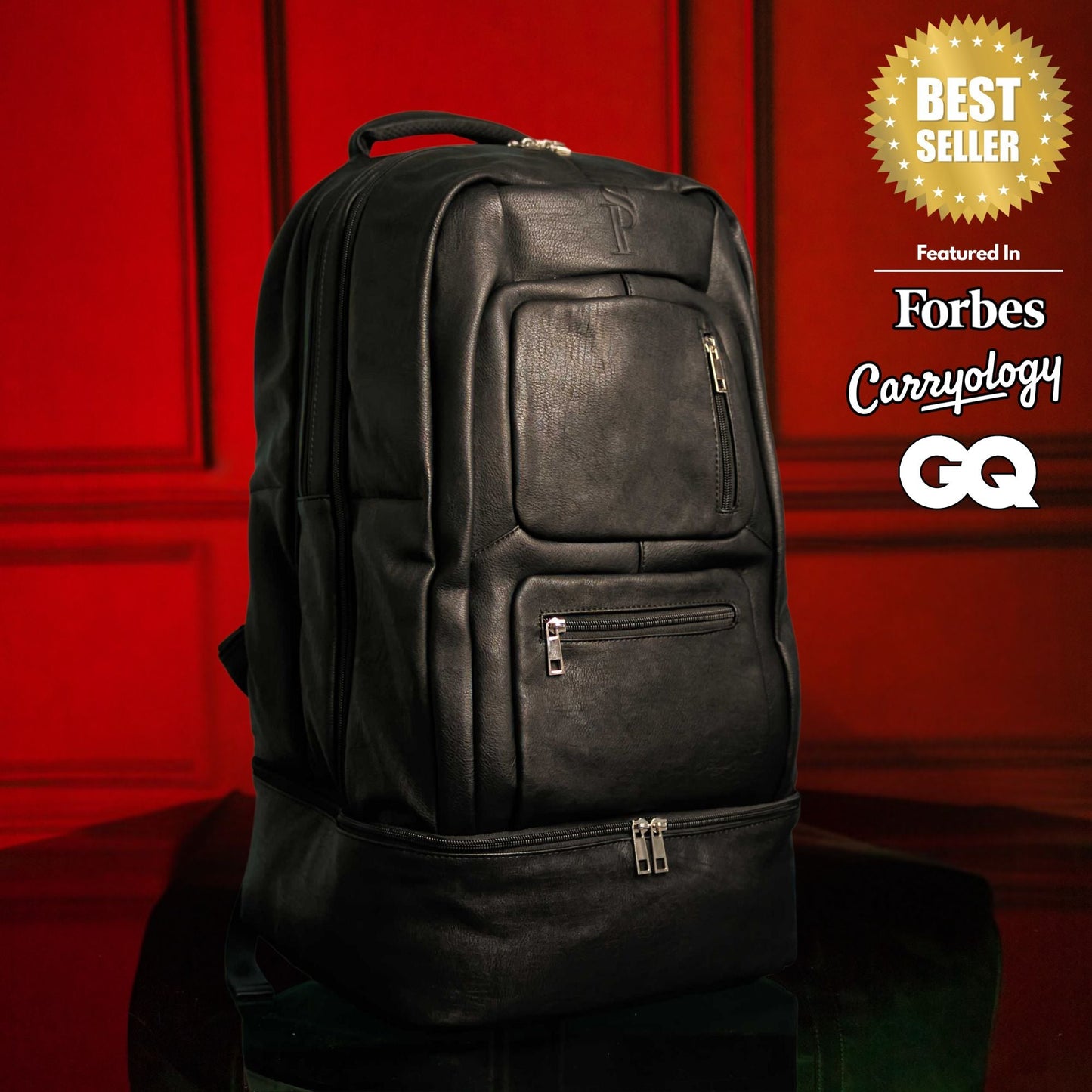 Black Leather Patented Carry On Backpack Sole Premise