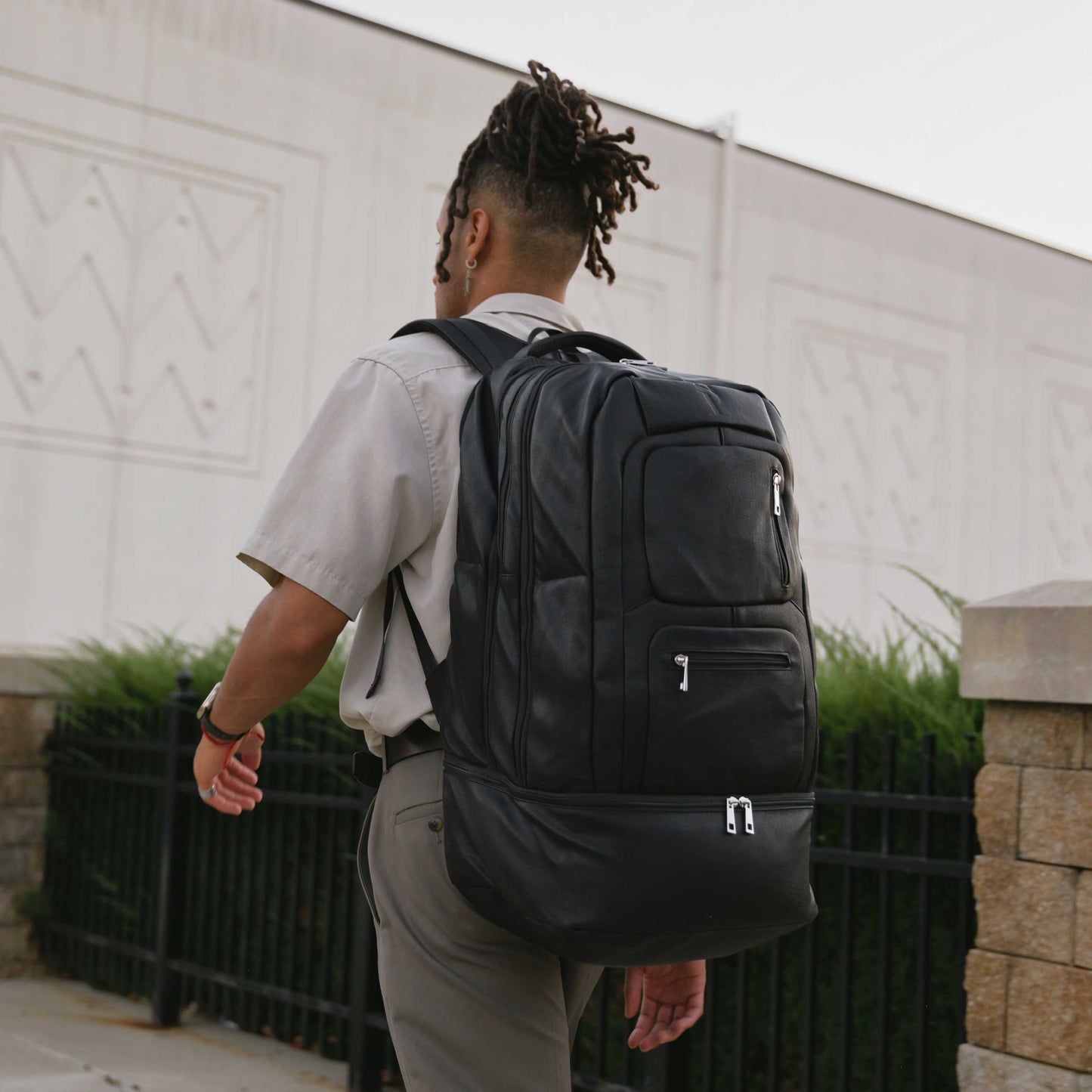 Black Leather Patented Carry On Backpack Sole Premise