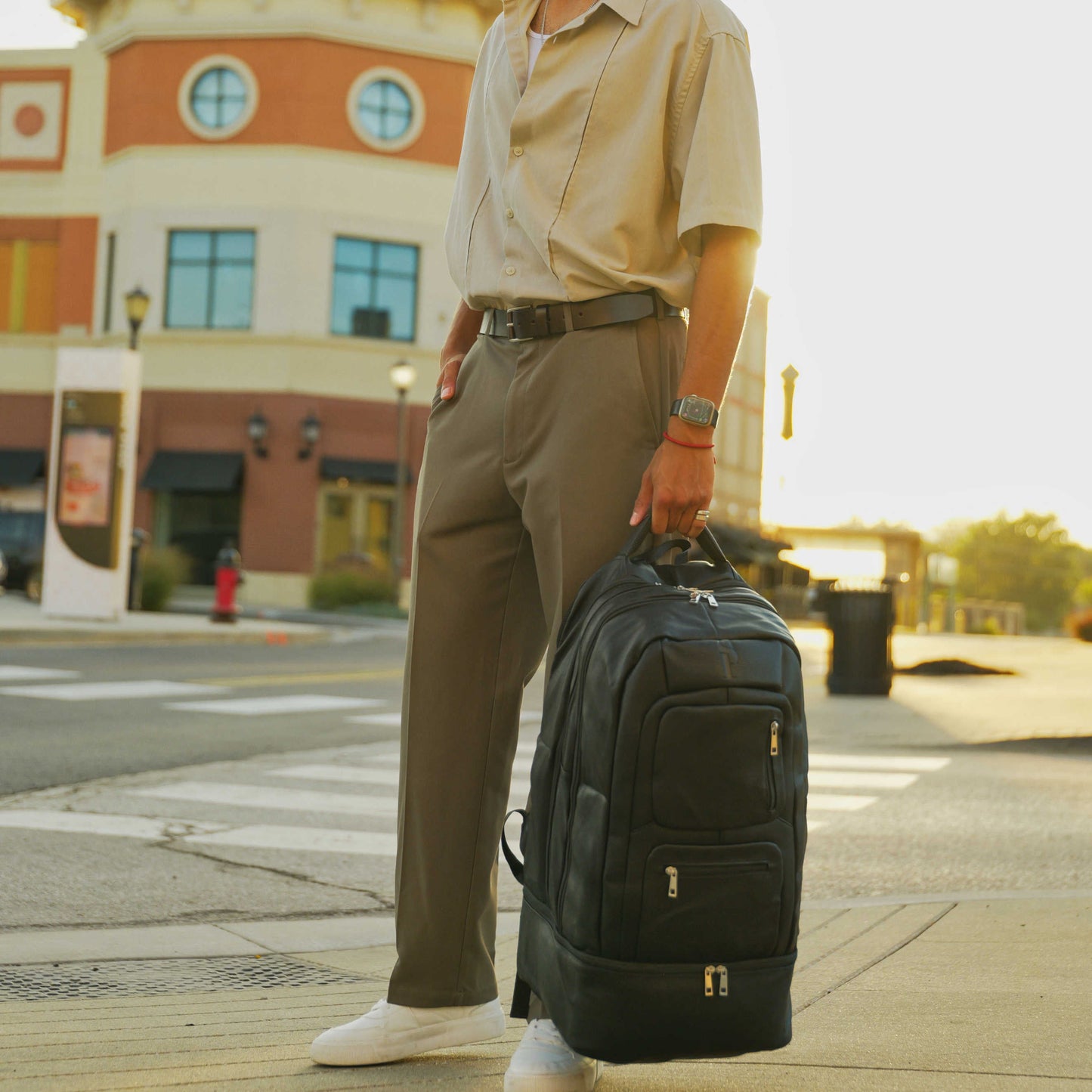 Black Leather Patented Carry On Backpack Sole Premise