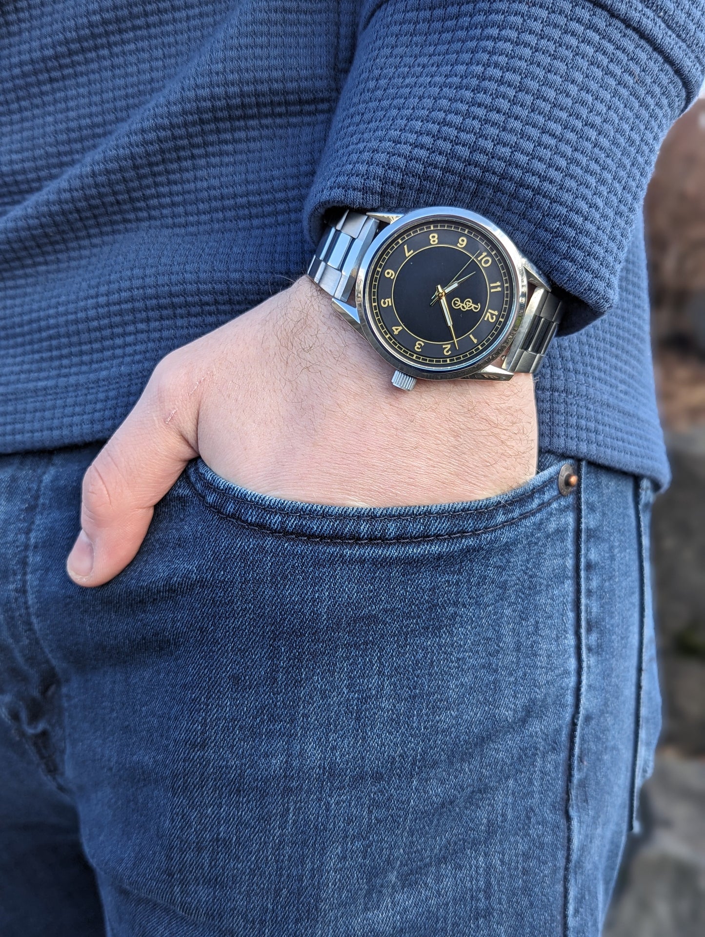 Black and Gold Classic Watch Stainless Steel or Leather Strap