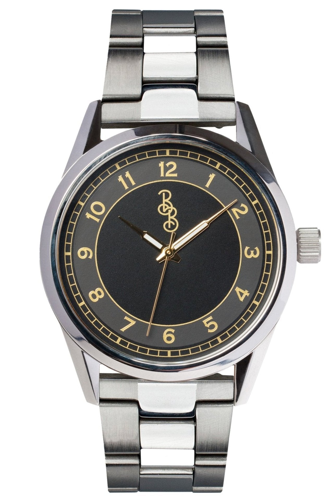 Black and Gold Classic Watch Stainless Steel or Leather Strap