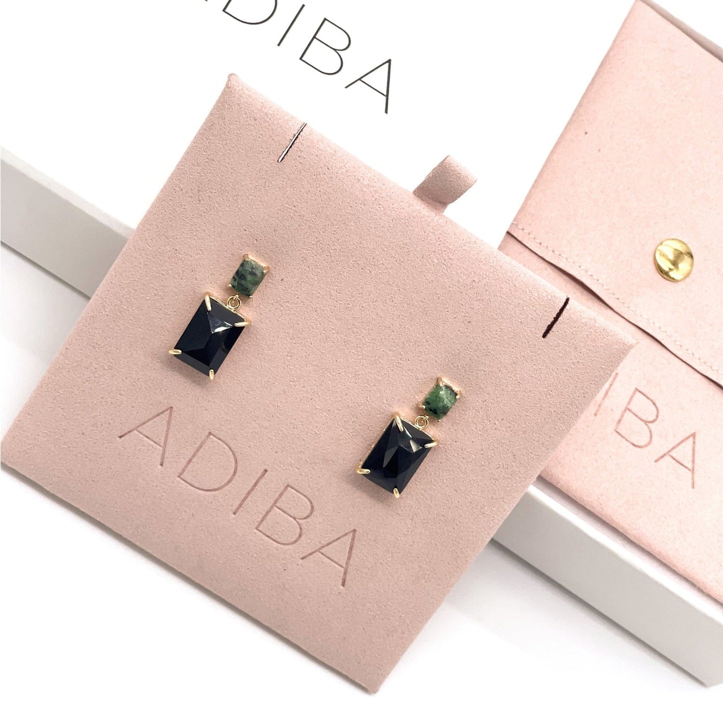 Jet Black Gemstone Labradorite and Agate Earring 14k Gold Plated