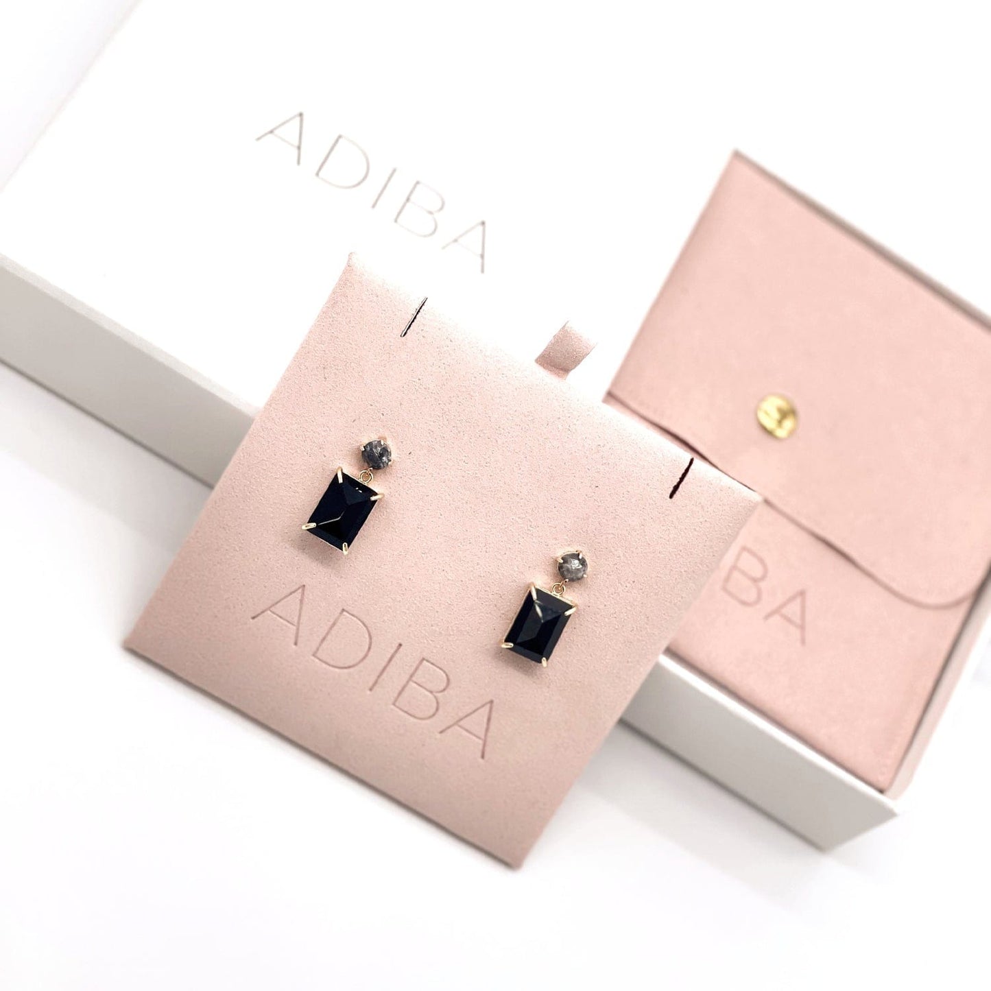Jet Black Gemstone Labradorite and Agate Earring 14k Gold Plated