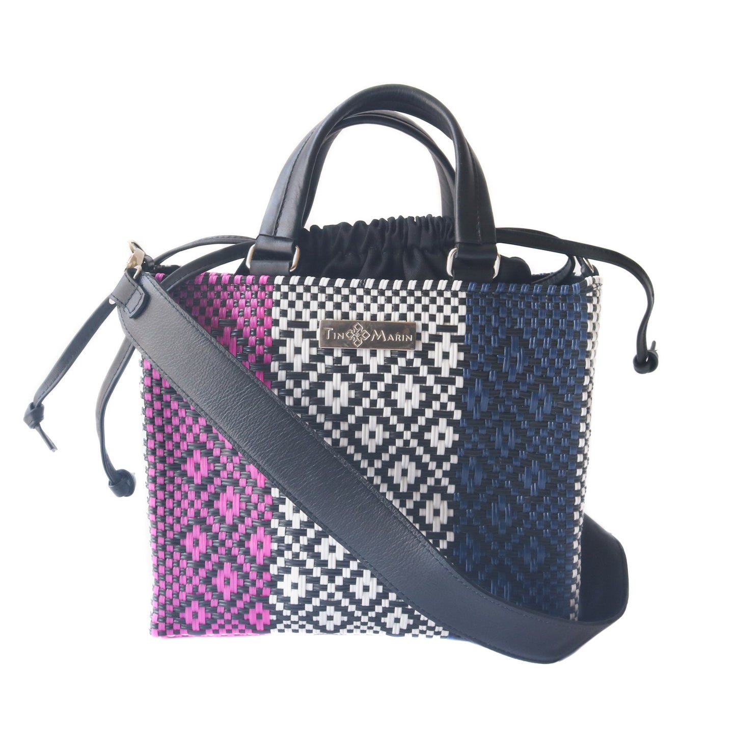 Medium Woven Crossbody Drawstring Bag Bloom