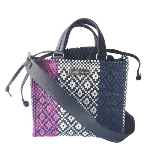 Medium Woven Crossbody Drawstring Bag Bloom