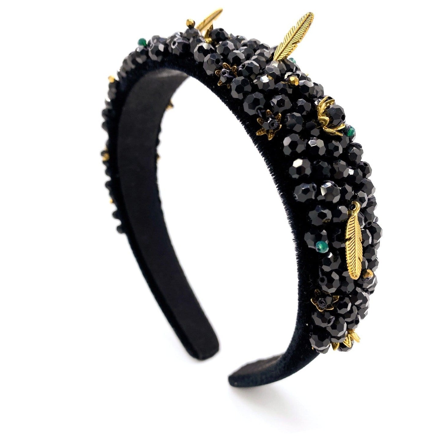 Black Beaded Headband with Gold Embellishments Blossom Headband ADIBA