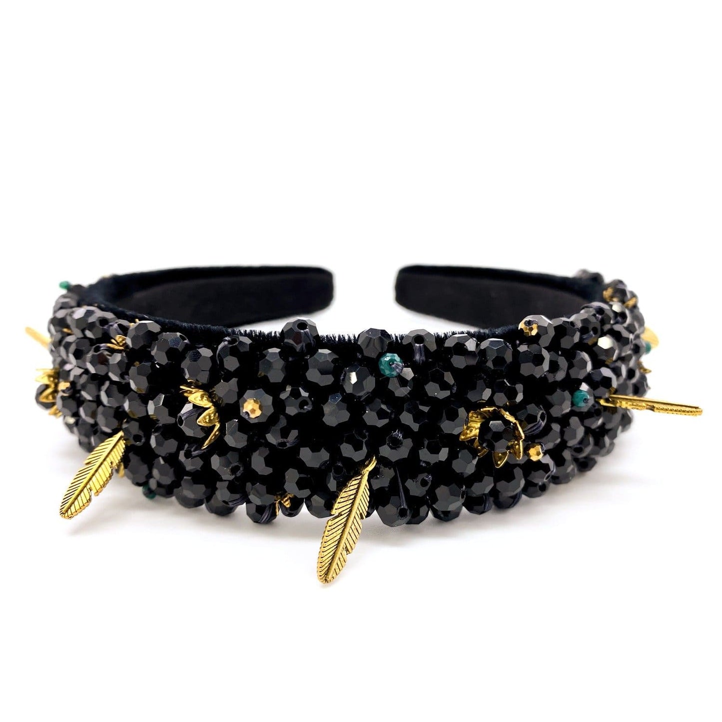 Black Beaded Headband with Gold Embellishments Blossom Headband ADIBA