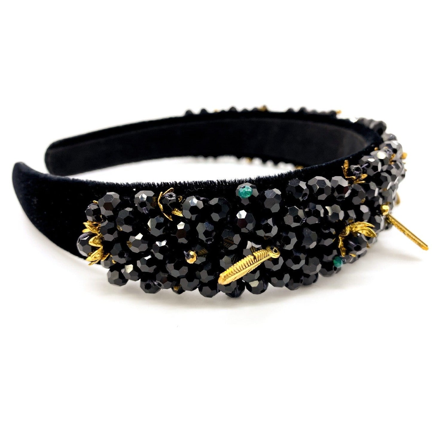 Black Beaded Headband with Gold Embellishments Blossom Headband ADIBA