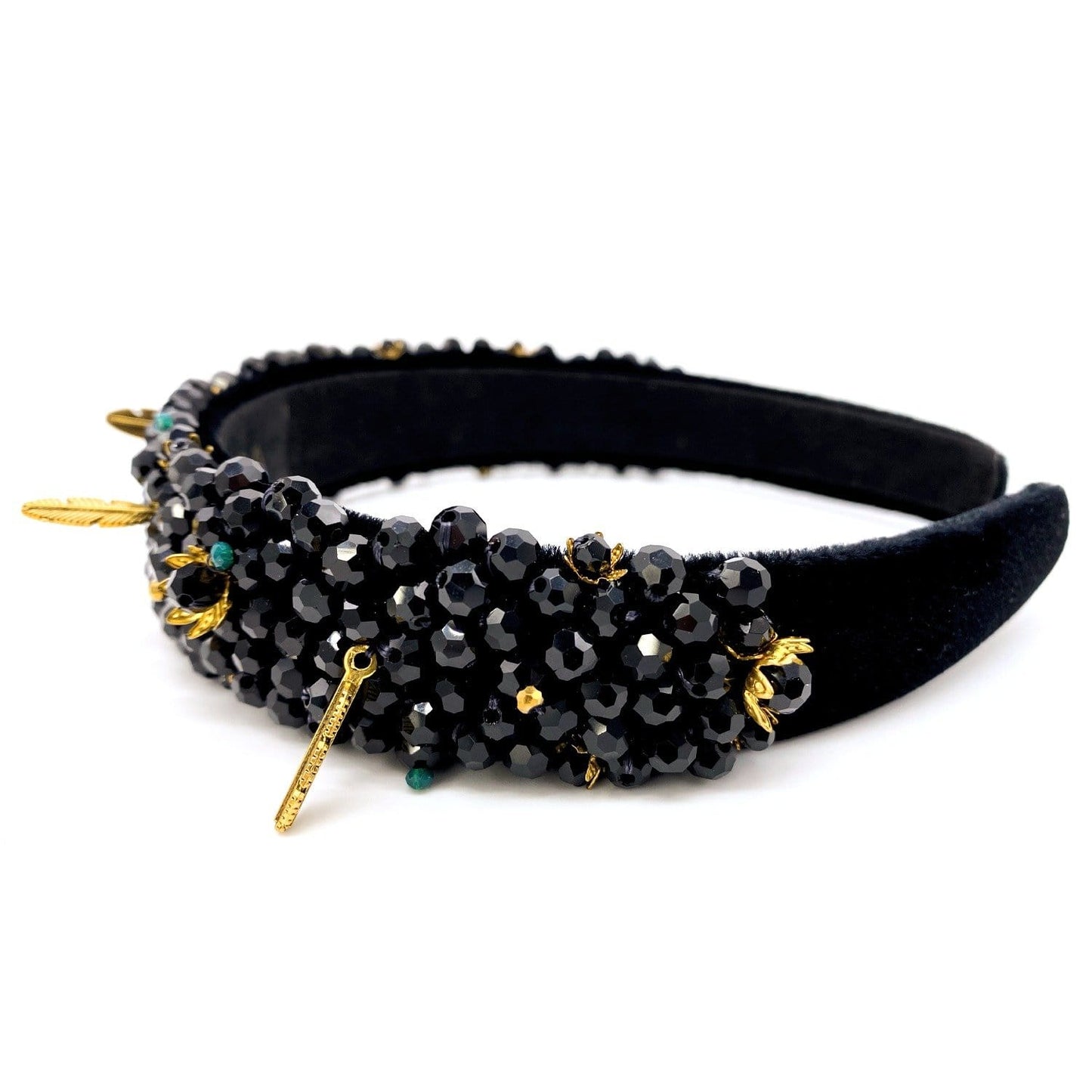 Black Beaded Headband with Gold Embellishments Blossom Headband ADIBA