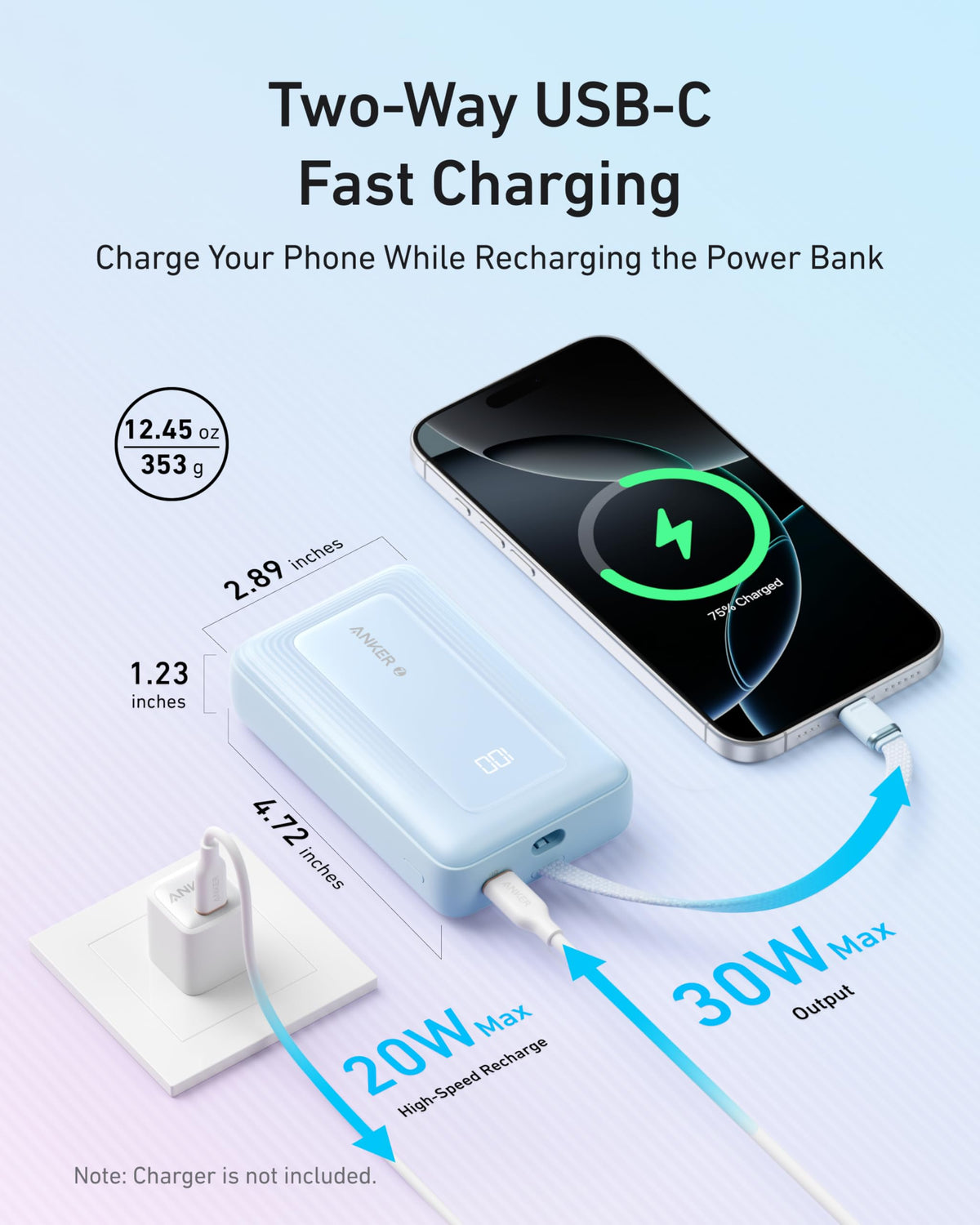 Anker Zolo 30W Power Bank 10000mAh with Built-in USB-C Cable