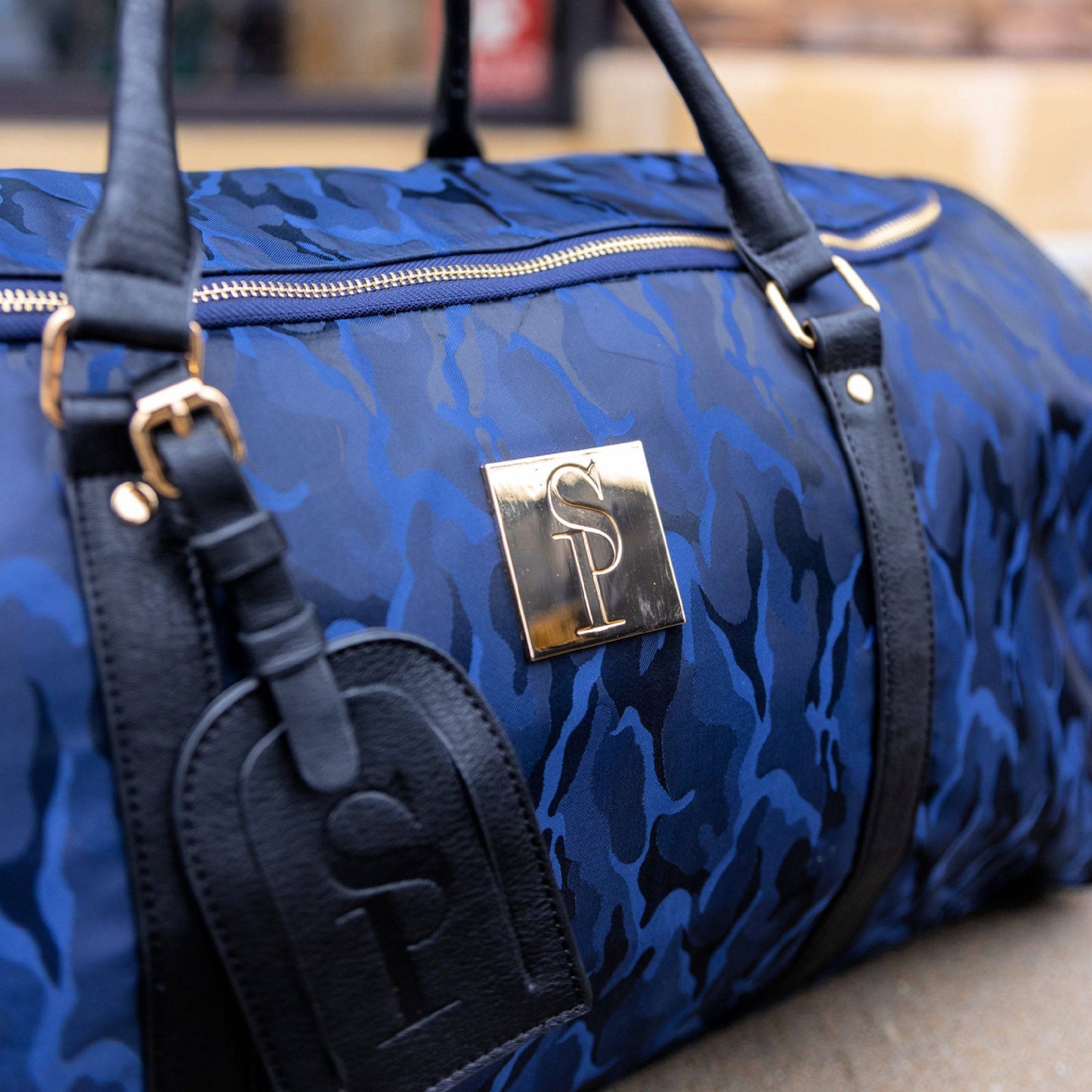 Blue Camo Nylon Weekender Duffle Bag