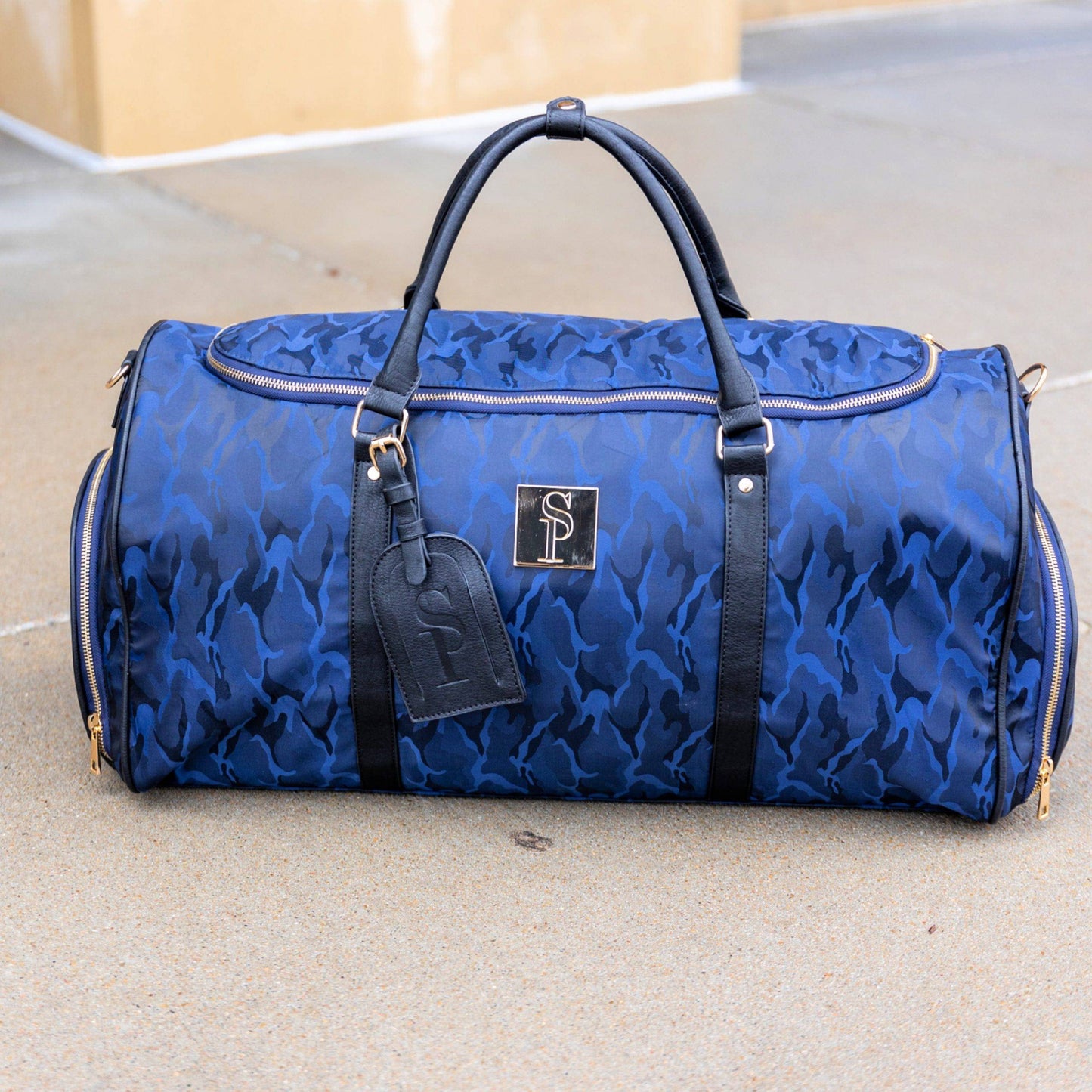Blue Camo Nylon Weekender Duffle Bag