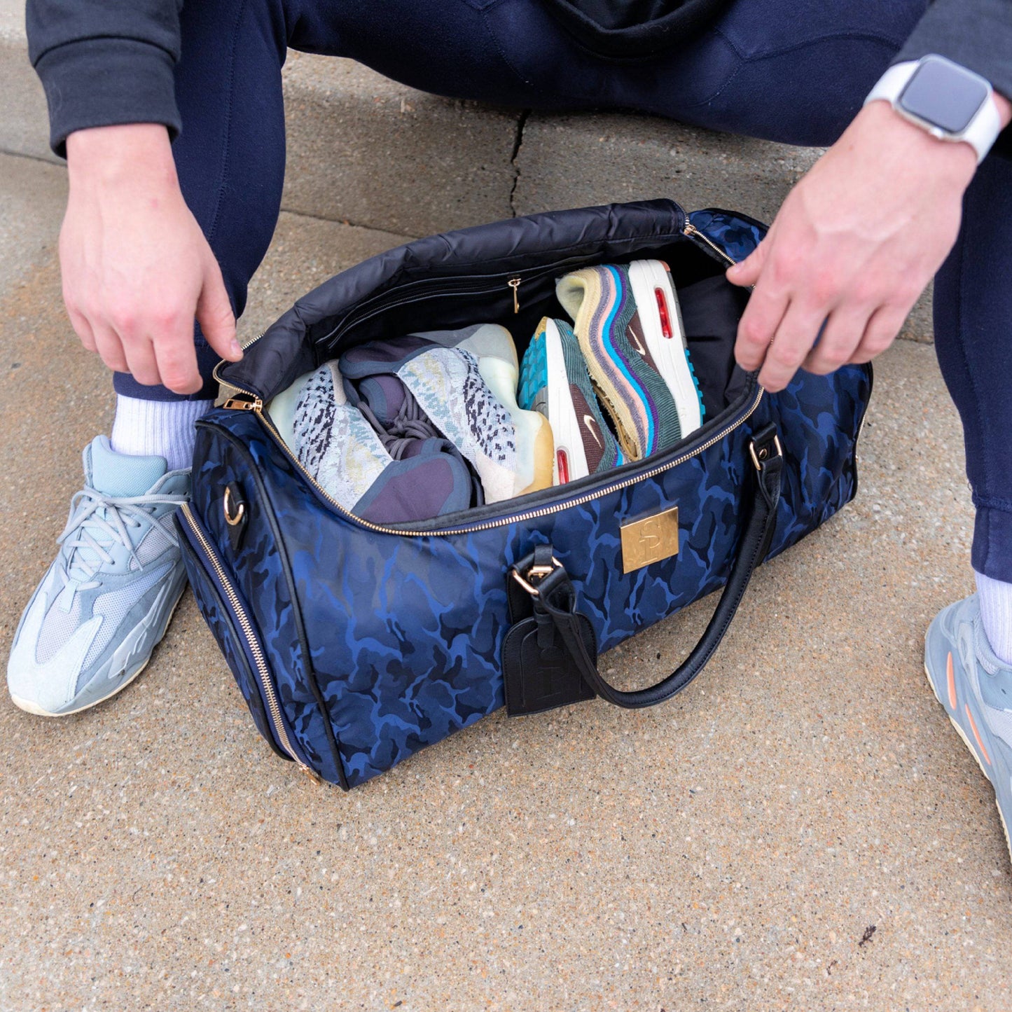 Blue Camo Nylon Weekender Duffle Bag