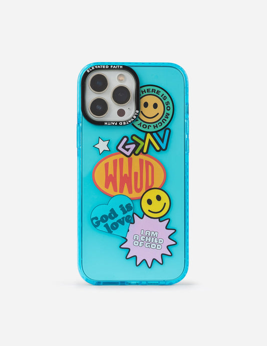 Blue Sticker Collage Phone Case Durable Protective Phone Cover
