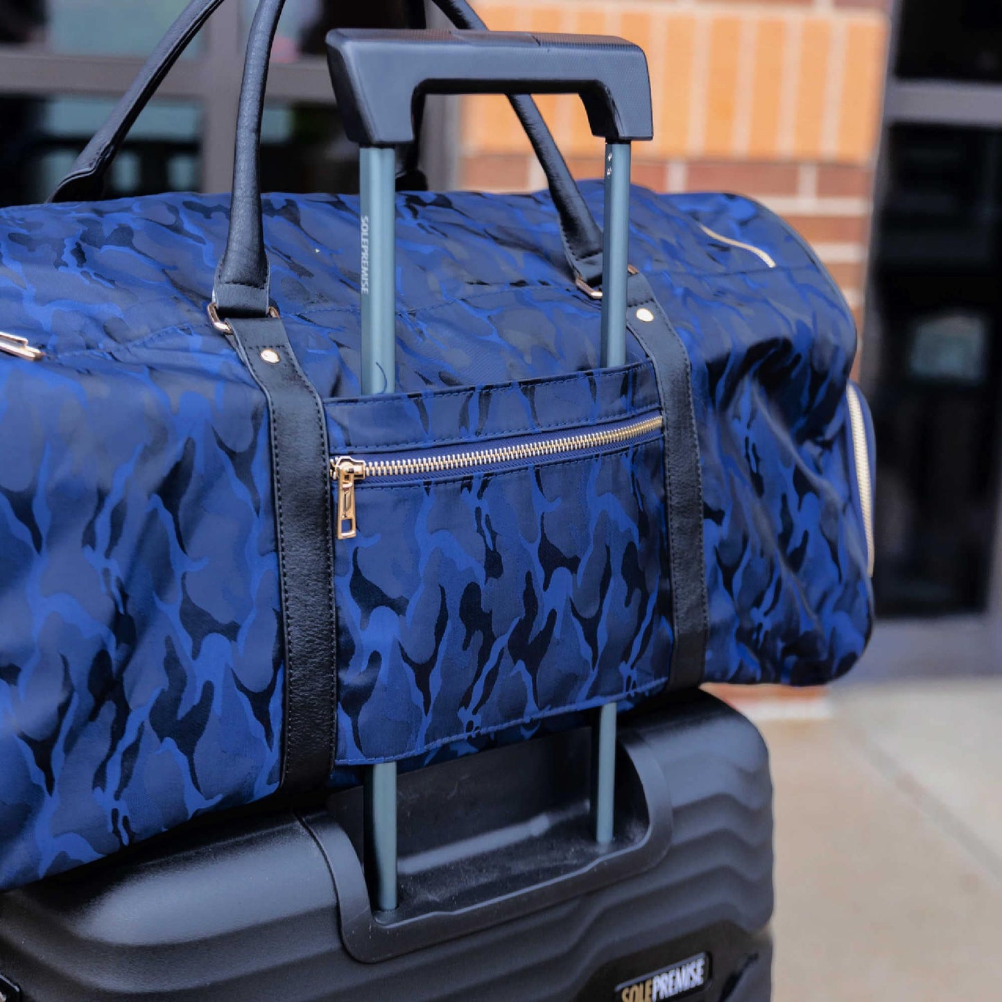 Blue Camo Nylon Weekender Duffle Bag