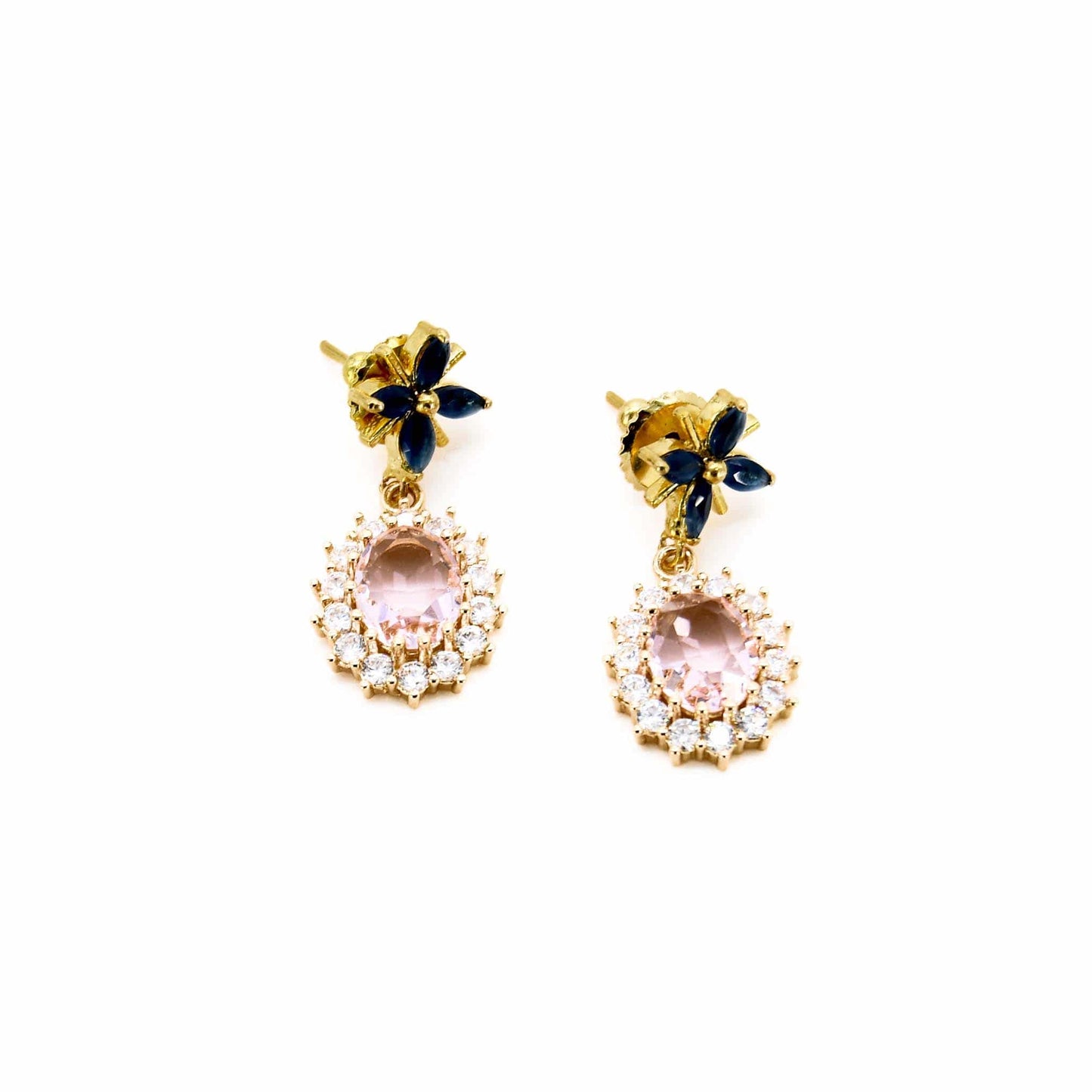 Blue Hibiscus Blue Stone Post Back Earring ADIBA