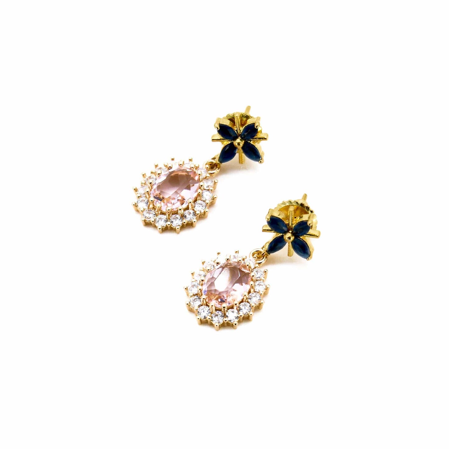 Blue Hibiscus Blue Stone Post Back Earring ADIBA