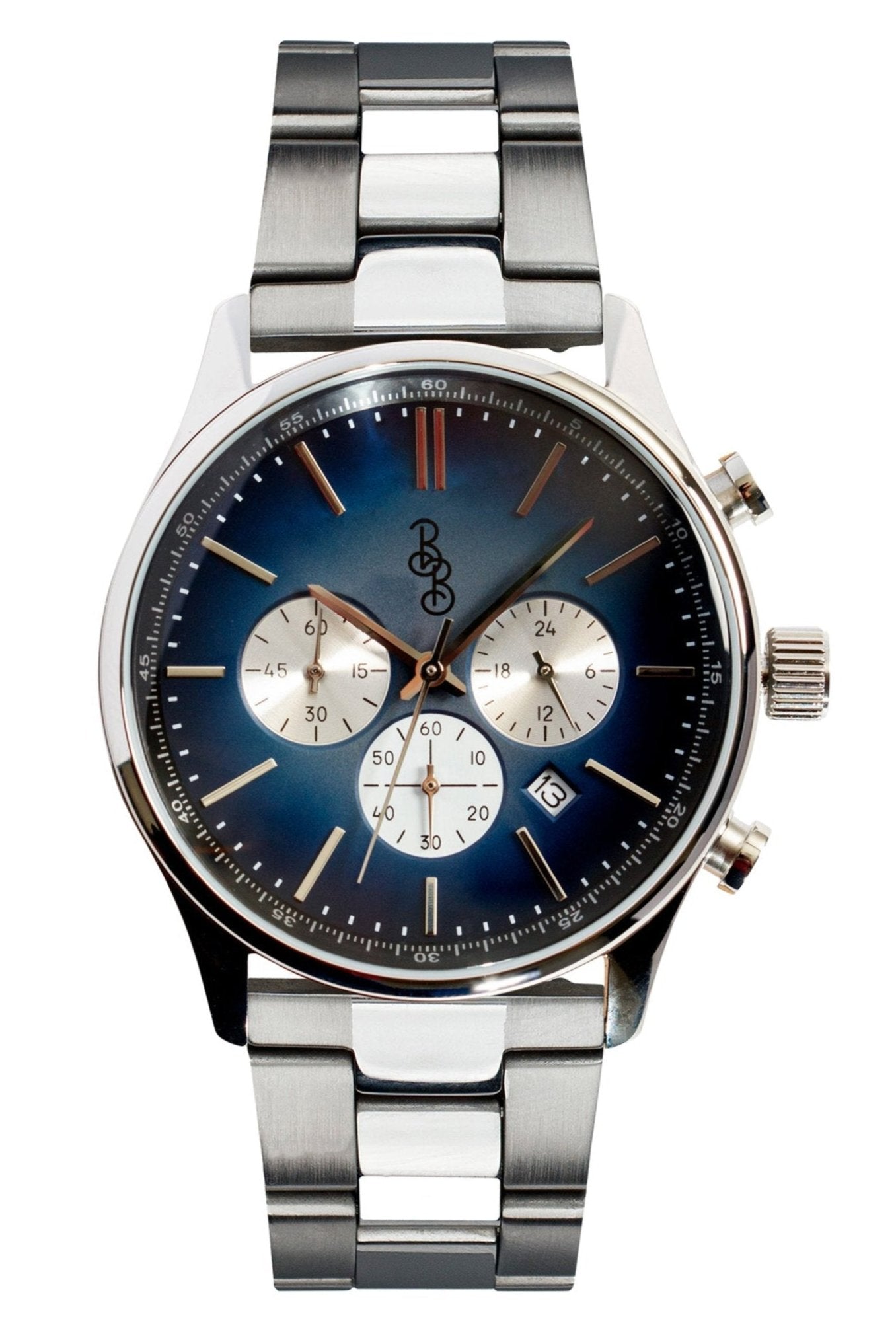 Blue Retro Chronograph Watch 41mm Stainless Steel Case The Beyond Boring Watch Company