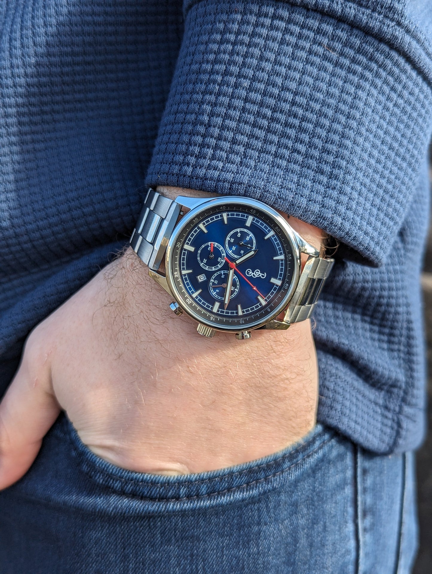 Blue Sport Chronograph Blue Silicone Strap Watch The Beyond Boring Watch Company