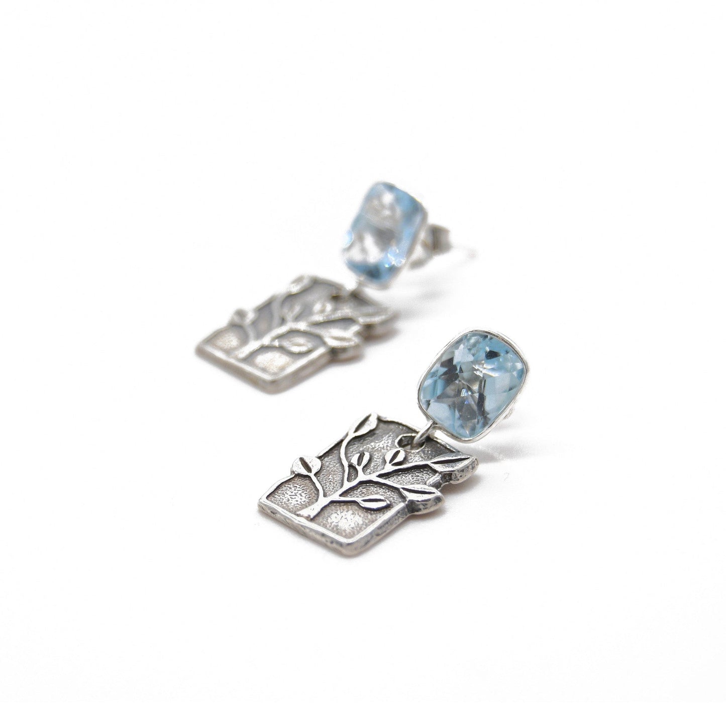 Natural Blue Topaz Sterling Silver Branch Earring ADIBA