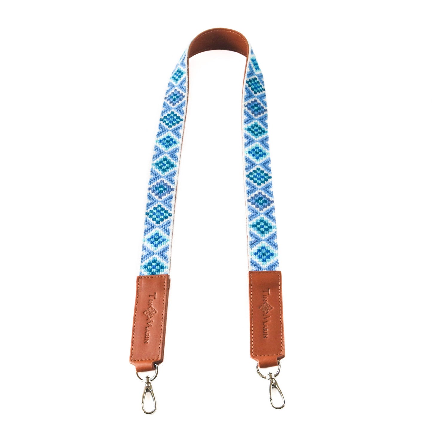 Mai Blue Woven Bag Strap with Leather Tin Marin