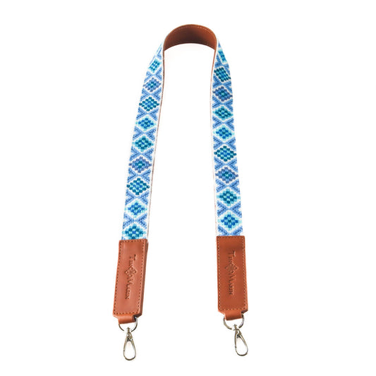 Mai Blue Woven Bag Strap with Leather Tin Marin