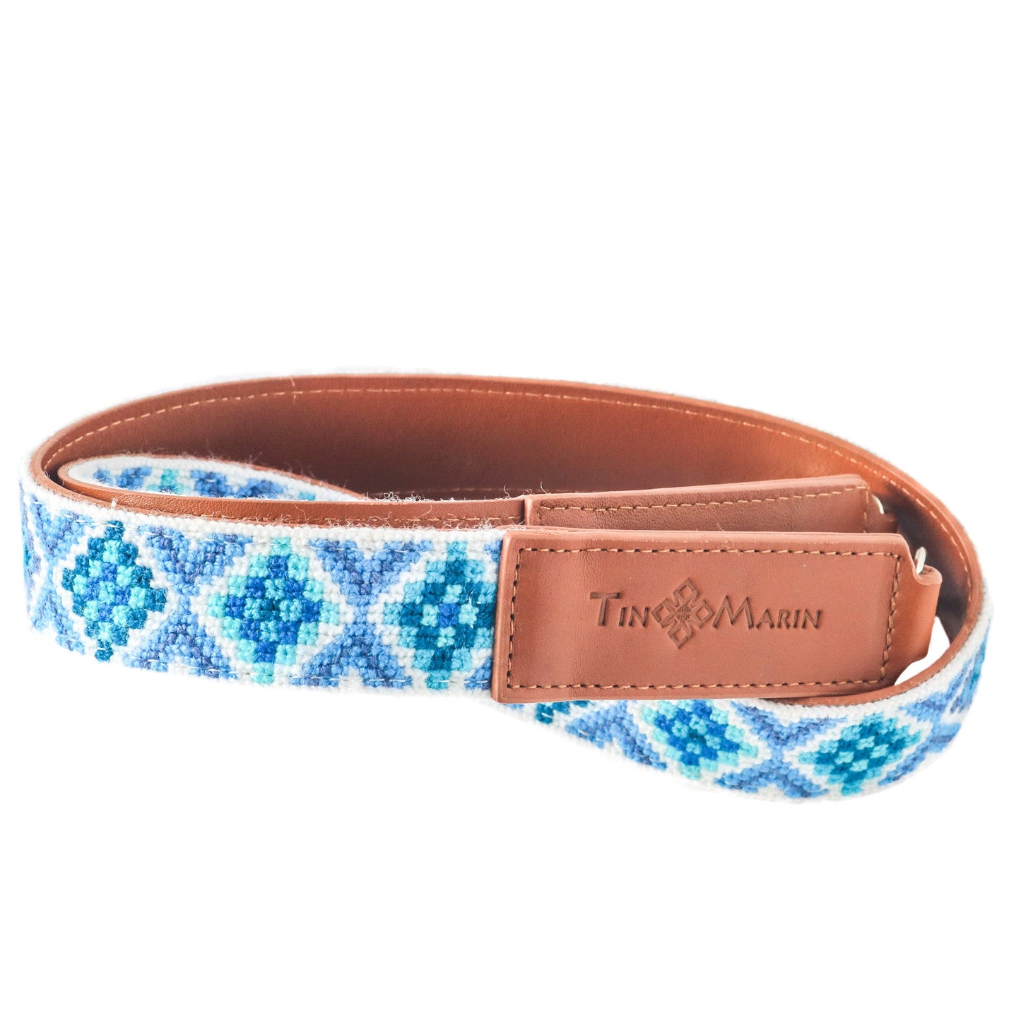 Mai Blue Woven Bag Strap with Leather Tin Marin